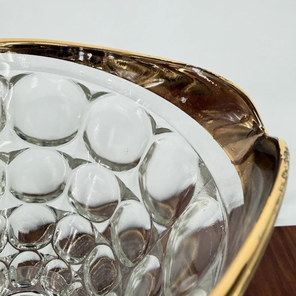 VTG Jeannette Thumbprint Gold Trim Juice Glasses Pitcher Tray Set Mid Century